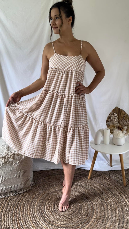 Piper Gingham Tiered Midi Dress